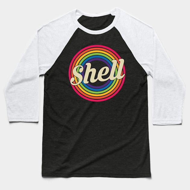 Shell - Retro Rainbow Style Baseball T-Shirt by MaydenArt